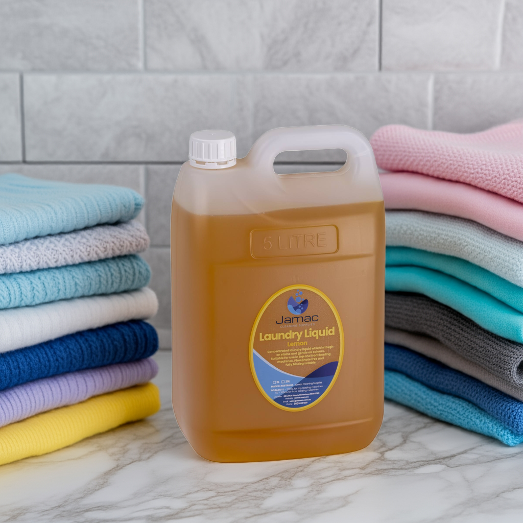 5L Bottle Of Laundry Liquid Surrounded By Clean Clothes